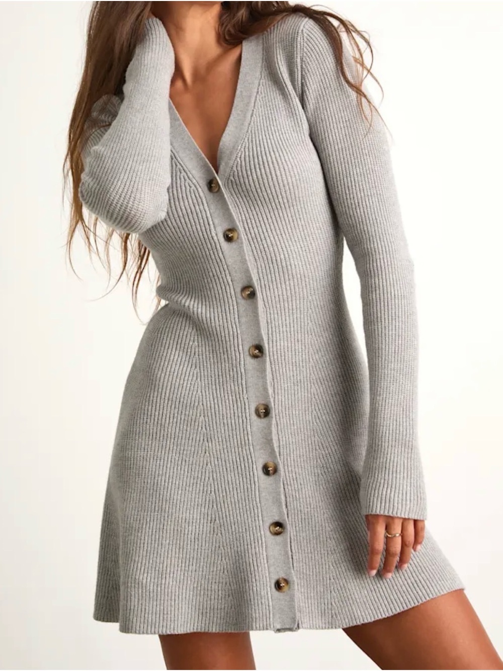 Lulu's Cream Ribbed Button-Front Mini Dress - Picture 2 of 4